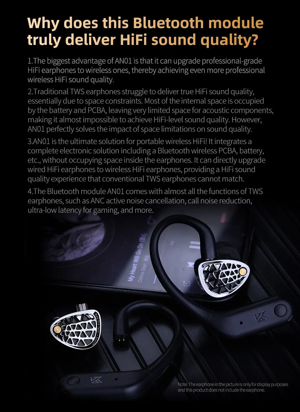 KZ AN01 Wireless Bluetooth 5.4 Cable Ear Hook With Charging Case For KZ Castor PRO PR2 PR3 ZSXPRO ZVXPRO Krila