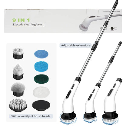 Electric Spin Scrubber, Electric scrubber with 8 Replaceable Brush Heads & Detachable Extension Handle, Power spin scrubber cord