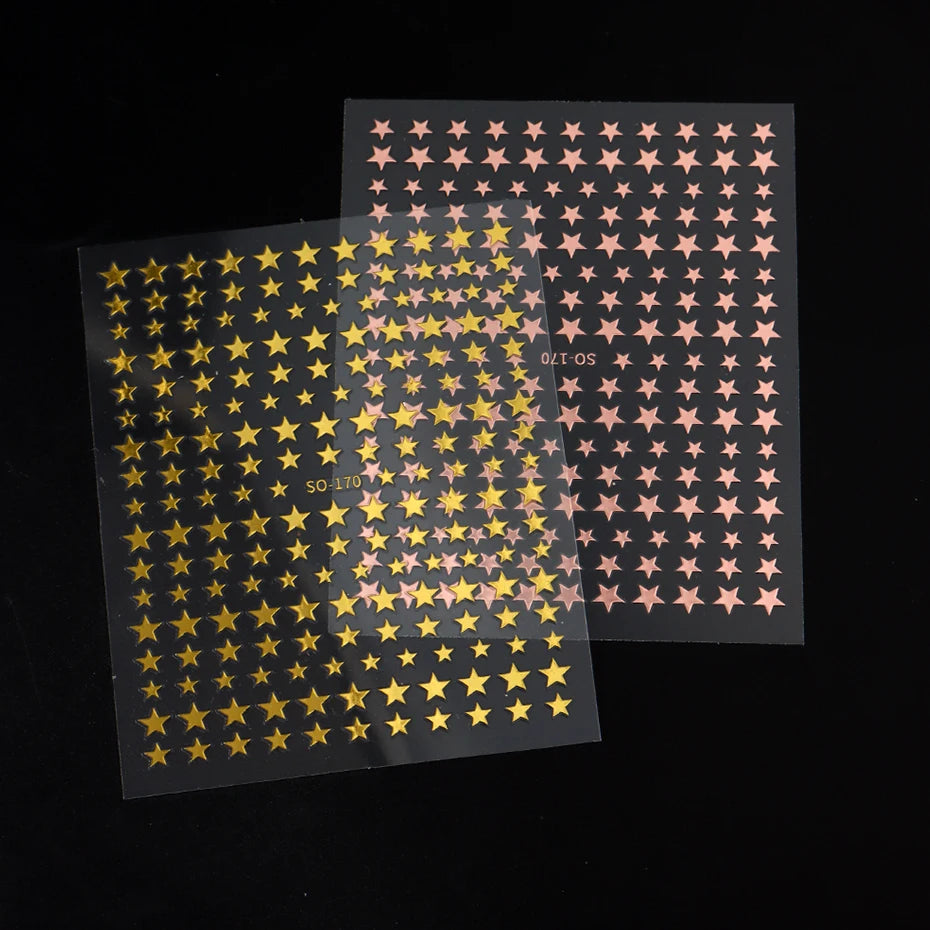 3D Black Pink Stars Stickers for Nails Golden Silvery Stars Adhesive Nail Decals Autumn Winter Festival DIY Nail Art Accessories Beauty World Shop