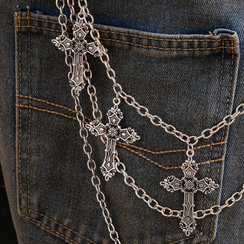 Fashion Punk Metal Pants Chain Hip Hop Waist Chain Cross Pendant Jeans Chain For Men Women Accessories Gifts Beauty World Shop