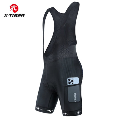 X-TIGER Men's Cycling Bike Bib Short with Phone Pockets 5D Padded Shockproof Breathable Quick-Dry Biking Bicycle Bib Tights Beauty World Shop