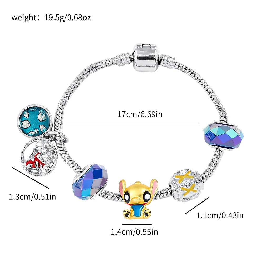Disney Beaded Bracelet Lilo And Stitch Cartoon Cute Metal Charms Bangle DIY Beads Chain Jewelry Gifts Accessories For Women Kids Beauty World Shop