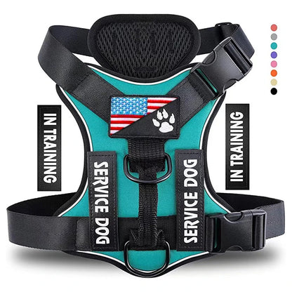 Service Dog Harness, Reflective Dog Vest Harness with 5 PCS Patches, Adjustable Soft Oxford Pet Harness, Inner Layer Mesh, Easy Beauty World Shop
