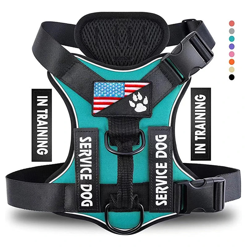 Service Dog Harness, Reflective Dog Vest Harness with 5 PCS Patches, Adjustable Soft Oxford Pet Harness, Inner Layer Mesh, Easy Beauty World Shop