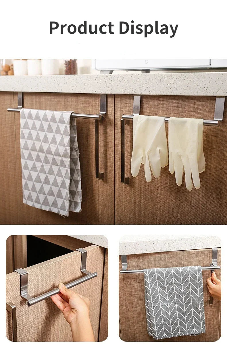 1Pcs Towel Rack Over Door Towel Bar Hanging Holder Stainless Steel Bathroom Kitchen Cabinet White Black Towel Rag Shelf Hanger Beauty World Shop
