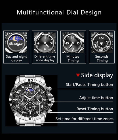 POEDAGAR Luxury Man Watch Waterproof Luminous Stainless Steel Quartz Men's Wristwatch Chronograph Military Watches For Men Reloj Beauty World Shop