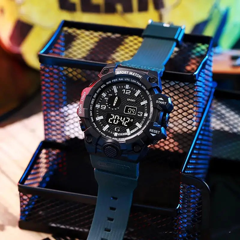 Fashion Men's Watch Sports Electronic Wristwatch Large dial Multifunctional Waterproof Luminous Alarm Kids Male's Military Watch Beauty World Shop