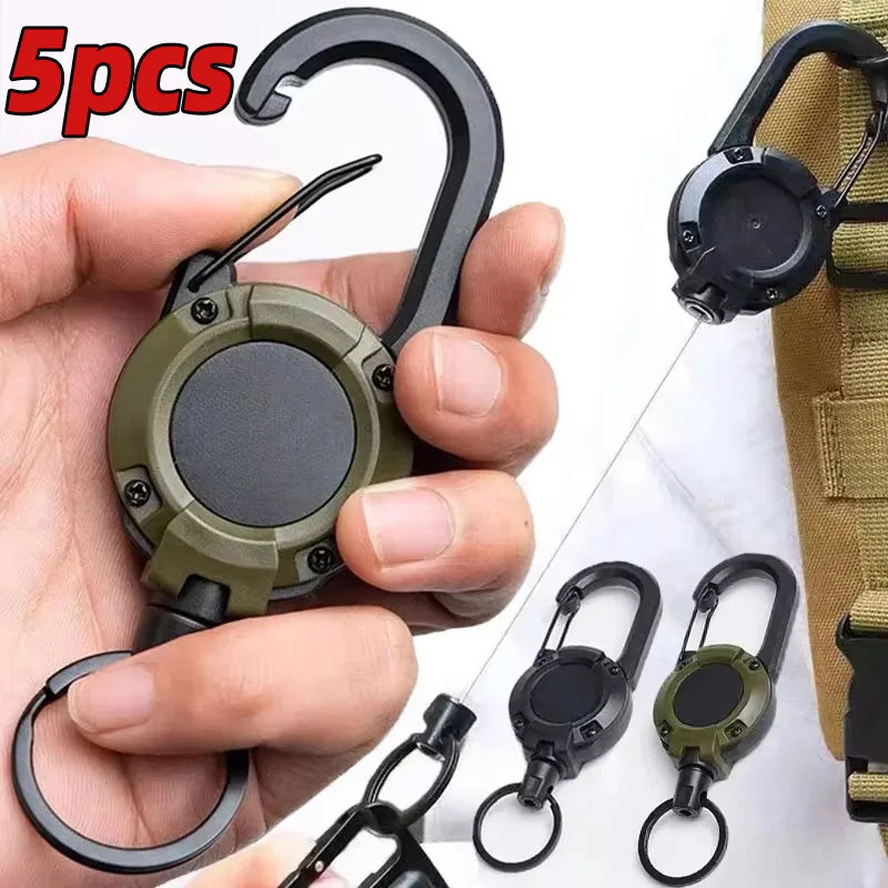 Retractable Heavy Duty Pull Reel Carabiner Strong Steel Wire Rope Buckle Spring Key Ring Outdoor Sporty attachment Keychain Tool Beauty World Shop
