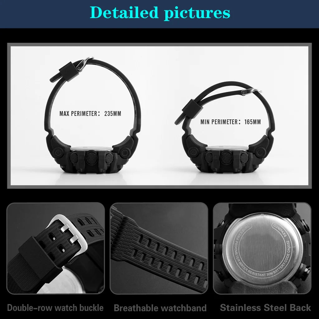 Fashion Men's Watch Sports Electronic Wristwatch Large dial Multifunctional Waterproof Luminous Alarm Kids Male's Military Watch Beauty World Shop