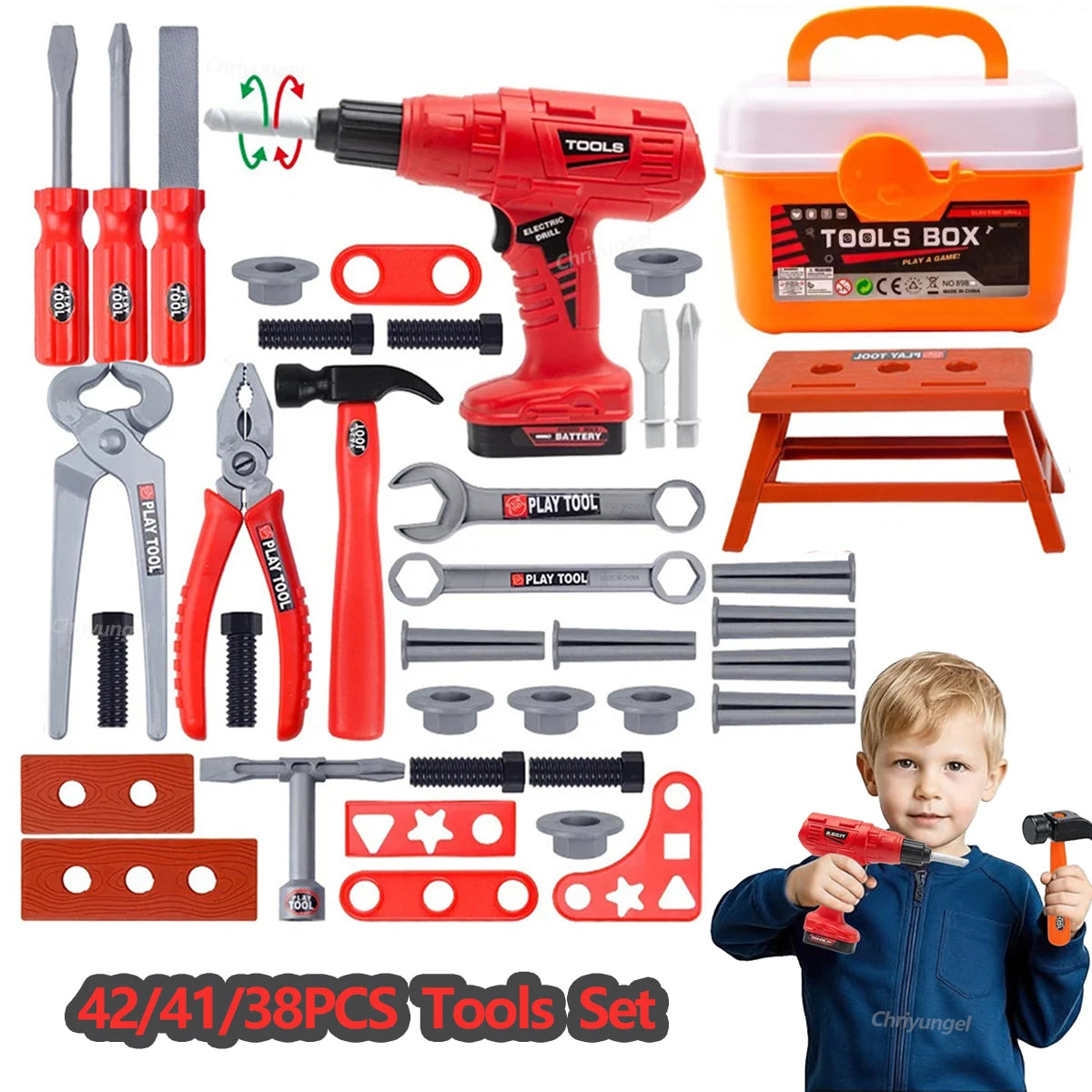 Kids Pretend Tools Kit 38/41/42 PCS Role Play Repair Construction Tool Kit Educational Learning Toys for ToddlersBoys Girls Gift Beauty Fashion