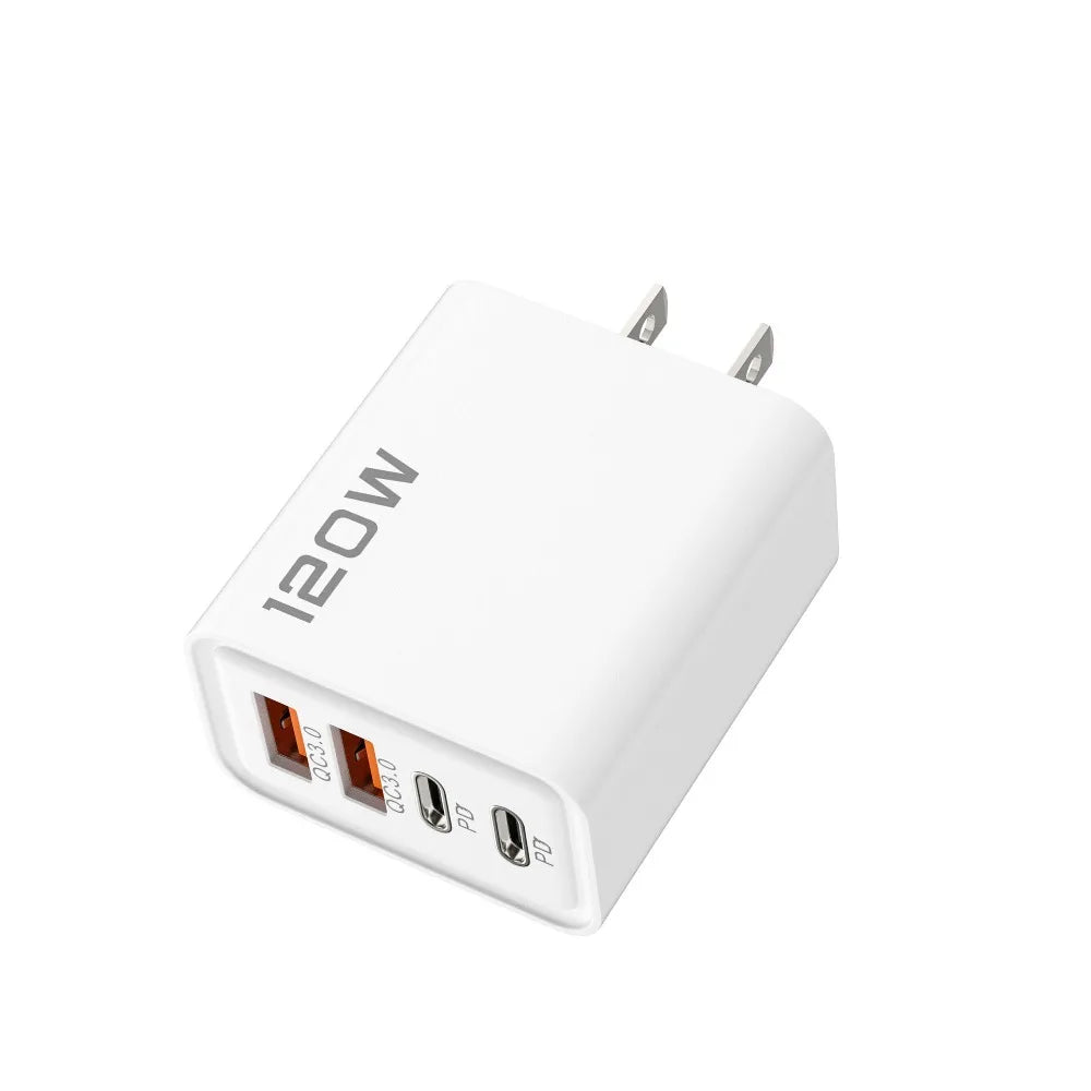 Quick Charge 3.0 Fast Charger Muti Total 120W 4 Port USB Type C PD Mobile Phone Wall Adapter for iPhone 16 Samsung S24 Xiaomi 15 Beauty World Shop