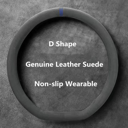 Car Steering Wheel Covers Cowhide Suede Steering Wheel Cover Wrap Universal 37-38cm Breathable Steering Covers Car Accessories Beauty World Shop