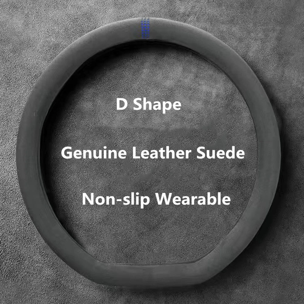 Car Steering Wheel Covers Cowhide Suede Steering Wheel Cover Wrap Universal 37-38cm Breathable Steering Covers Car Accessories Beauty World Shop