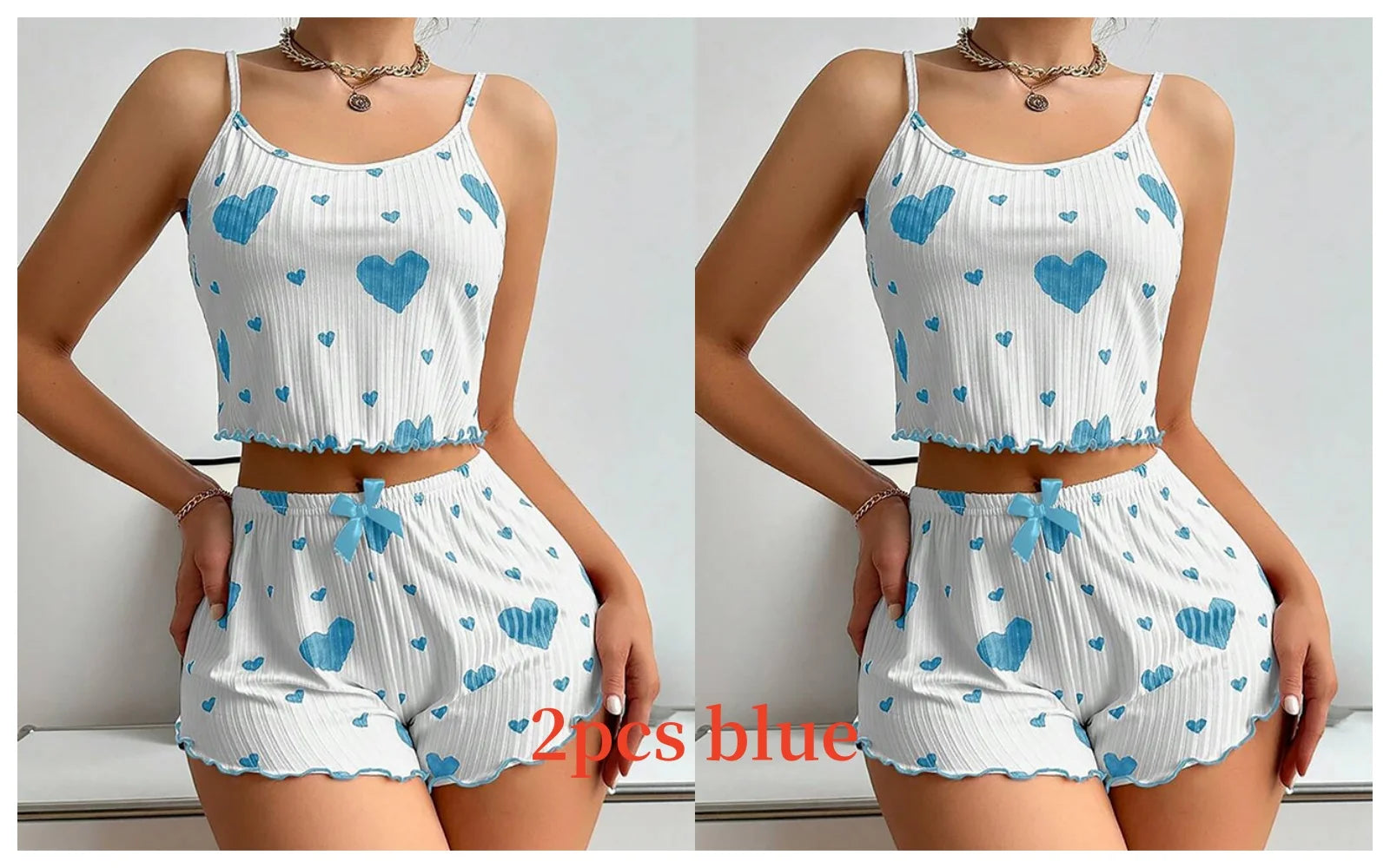 Women's Pajamas Set Sleepwear 2 PCS Short Tank Tops And Shorts S M L White Ventilate Soft Casual Love Printing Beauty World Shop