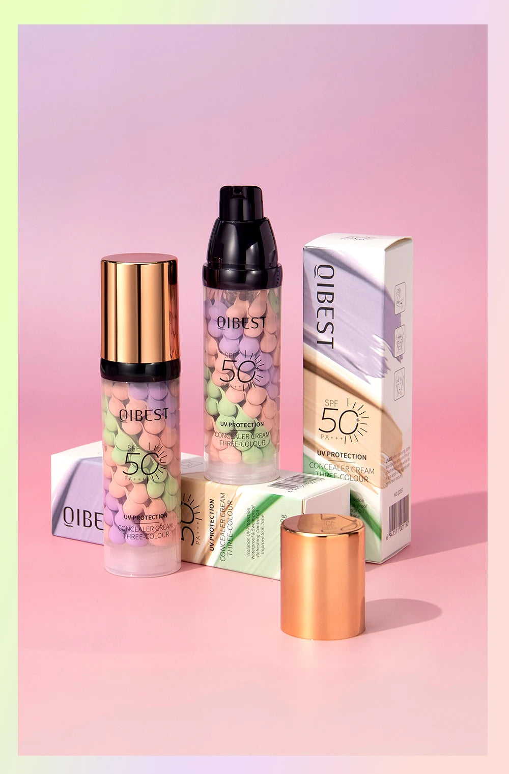 Qibest Three Color Press Release Cream Concealer Isolate Makeup Facial Base Brightening Cream Liquid Concealer Face Primer