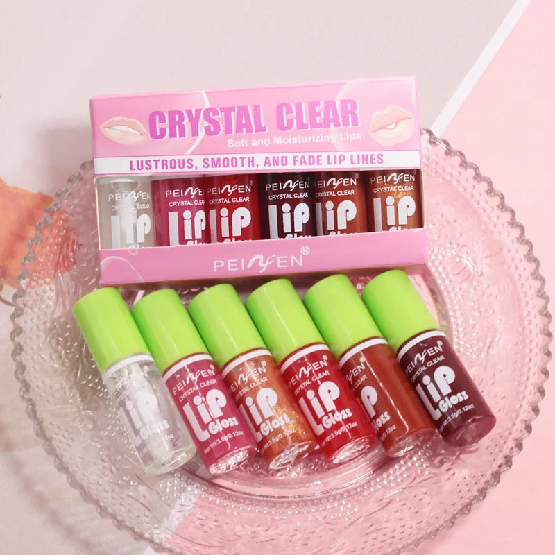 6 Pieces Glass Mirror Lip Gloss Set Hydrating Lightweight Lip Balm Glossy Shimmer Sheer Tint Peach Cherry Pink Beauty World Shop