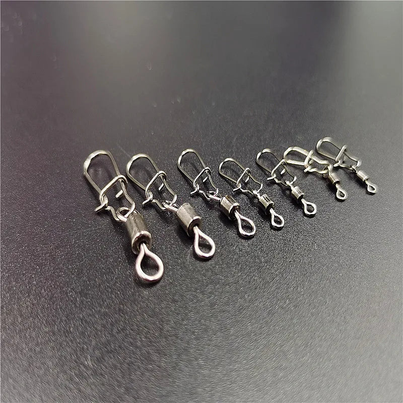 50pcs/lot Fishing Connector  2# 4# 6# 8# 10# Pin Bearing Rolling Swivel Stainless Steel With Snap Fishhook Lure Tackle Beauty World Shop