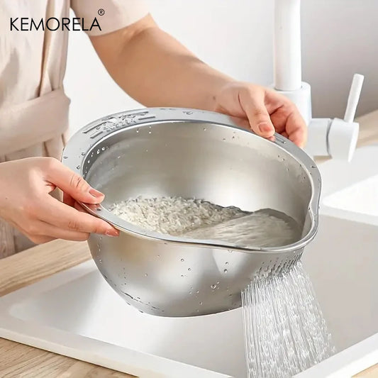 Rice Washer Strainer Bowl Stainless Steel 304 Rice Washing Bowl Rice Sieve Colander Fruit And Vegetable Strainer Kitchen Tools Beauty World Shop