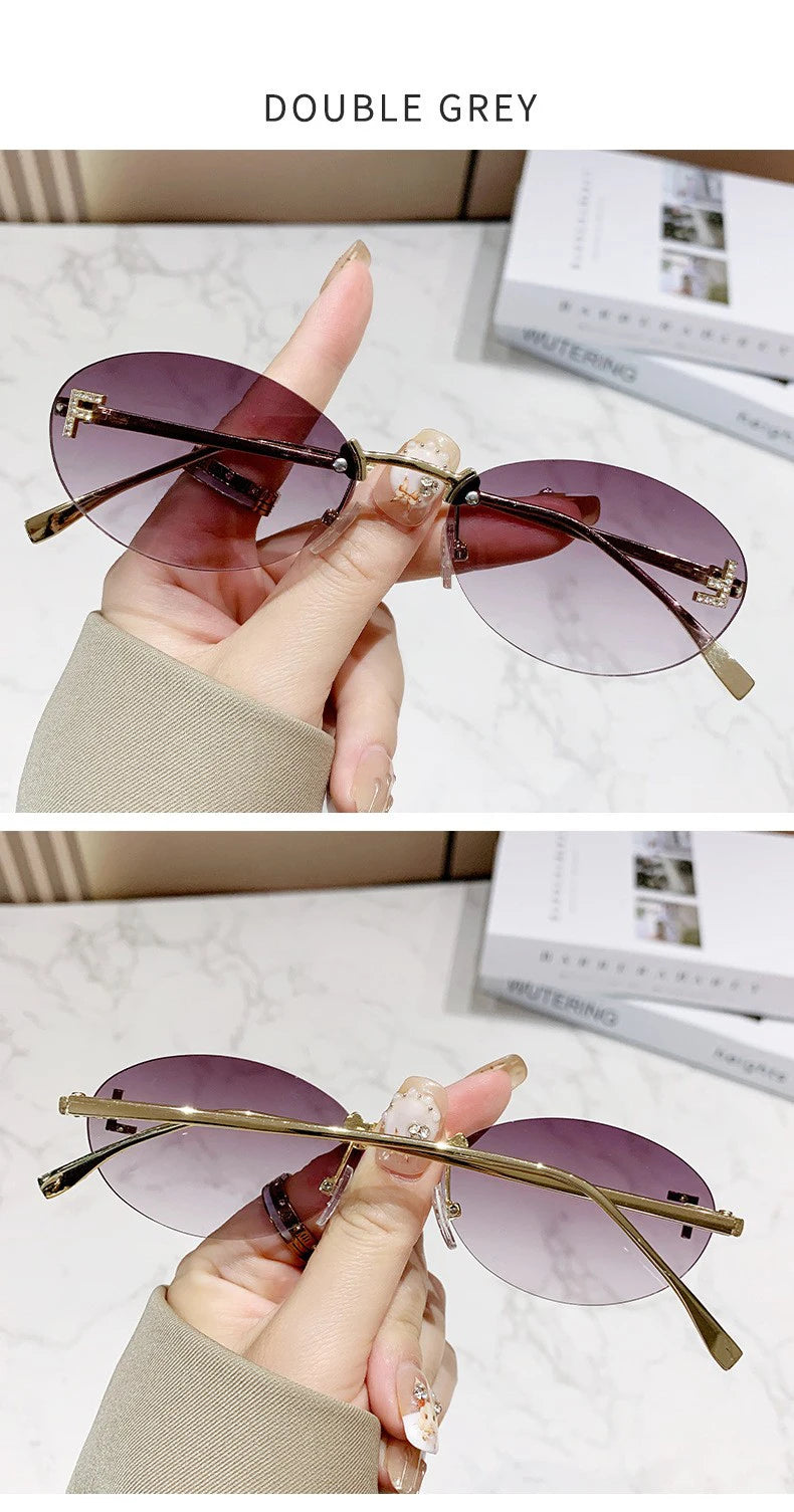 Elegant Diamond Oval Sunglasses Male Letter "F" Rimless Sunglasses  car sunglasses 90902 Beauty World Shop