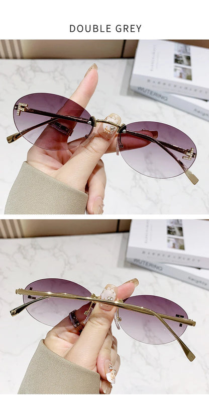 Elegant Diamond Oval Sunglasses Male Letter "F" Rimless Sunglasses  car sunglasses 90902 Beauty World Shop