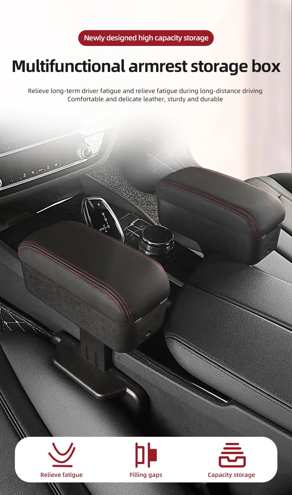 Height Adjustable Car Center Console Gap Storage Organizer with Liftable Tray Elbow Support Armrest Pad for SUV Sedan Beauty World Shop
