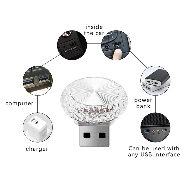 Portable Car USB Ambient Light Mini LED Decorative Atmosphere Lamps For Auto Interior Environment Light Computer Light Plug Play Beauty World Shop