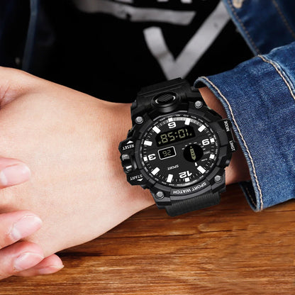 Fashion Men's Watch Sports Electronic Wristwatch Large dial Multifunctional Waterproof Luminous Alarm Kids Male's Military Watch Beauty World Shop
