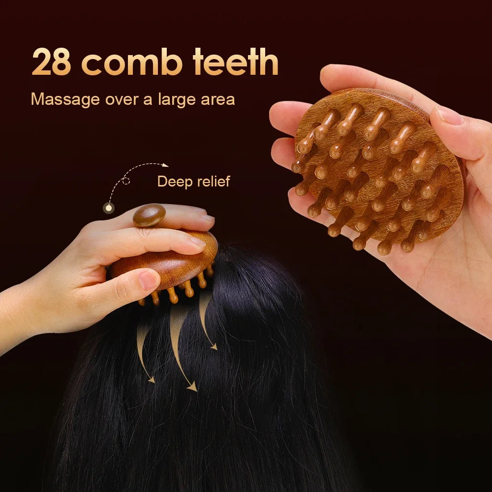 Sandalwood Massage Comb Finger Ring Comb Head Meridian Comb Scalp Massager Anti-Static Wooden Brush Guasha Tool for Full Body Beauty World Shop