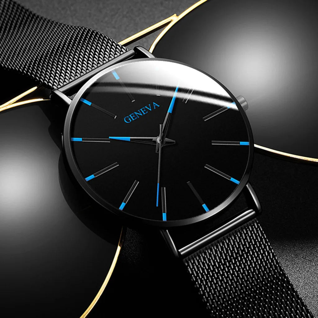 Minimalist Mens Fashion Ultra Thin Watches Simple Men Business Stainless Steel Mesh Belt Quartz Wrist Watch Relogio Masculino Beauty World Shop