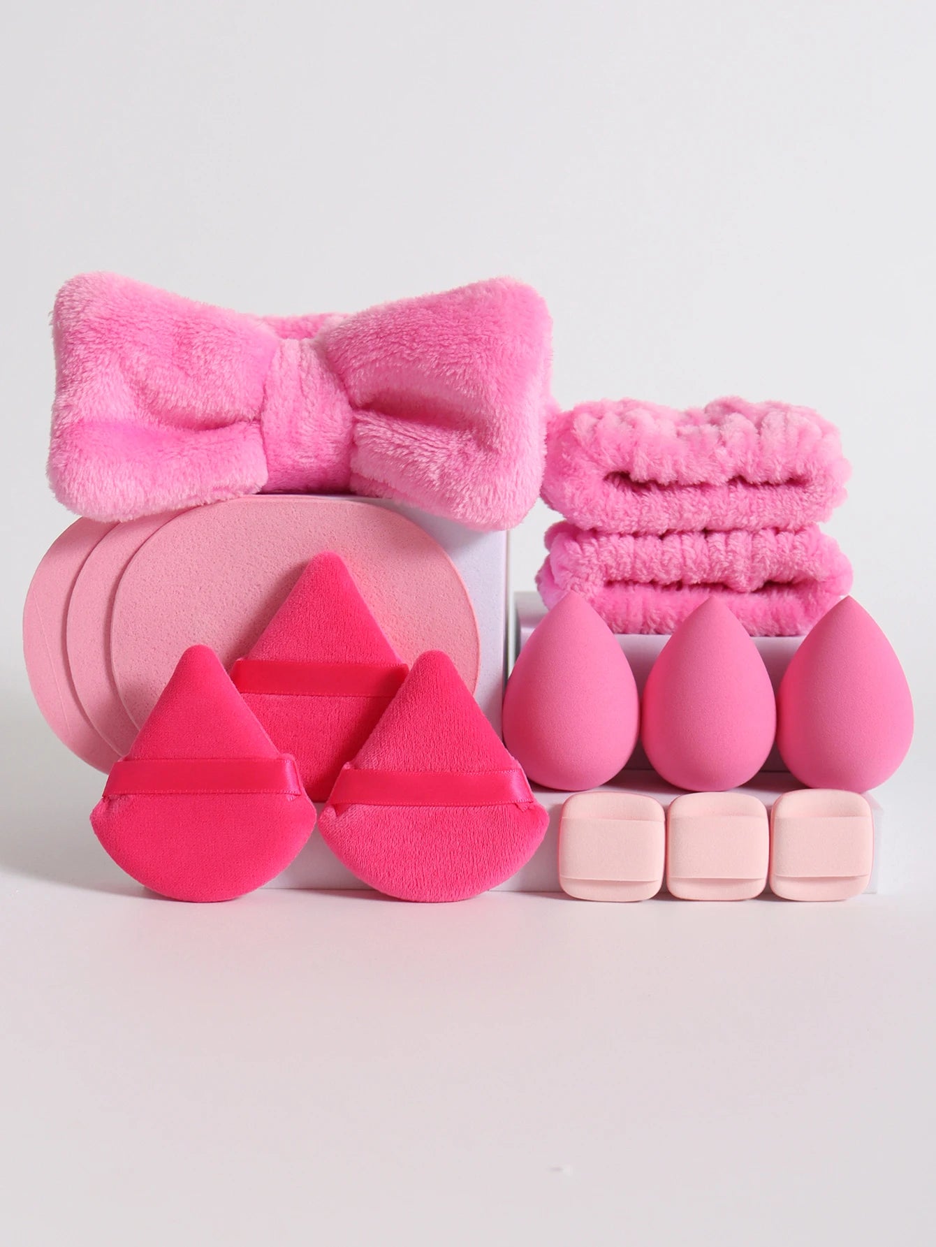 15Pcs Multi-Colored Fluffy Headband and Makeup Sponge Set-Sweet Style, Perfect Beauty Assistant Beauty World Shop