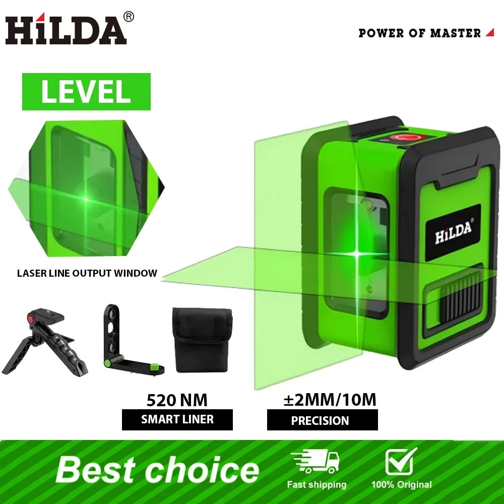 HILDA Laser Level Meter 2-Line Cross Green Level Laser Horizontal & Vertical Nivel Laser Self-Leveling лазерный уровень Men Gift Beauty World Shop