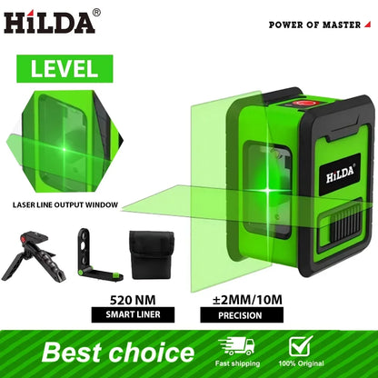 HILDA Laser Level Meter 2-Line Cross Green Level Laser Horizontal & Vertical Nivel Laser Self-Leveling лазерный уровень Men Gift Beauty World Shop
