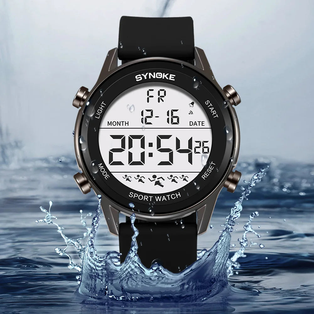 SYNOKE Men Outdoor Sports Multifunctional Waterproof Large Screen Display Luminous LED Digital For Men Fashion Silicon Watch Beauty World Shop