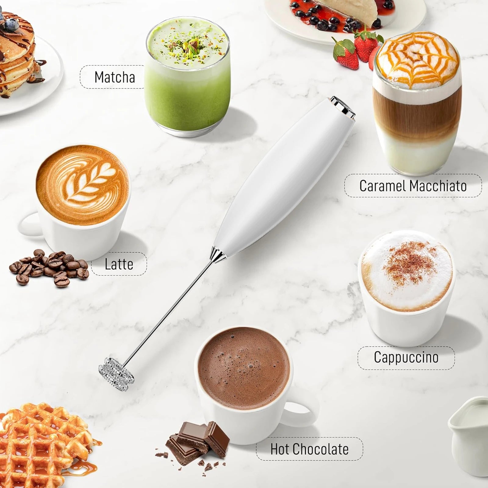 Kitchen Powerful Milk Frother Wand Handheld Battery Operated Drink Mixer for Coffee, Lattes, Cappuccino, Matcha Gift Idea Beauty World Shop