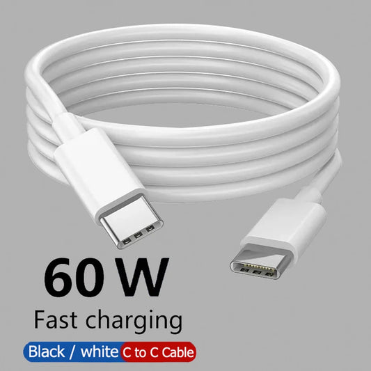 PD 60W USB C to USB Type C Cable Fast Charge Data Cable For Iphone 15 15Pro Huawei Samsung Xiaomi Data Line Black White 1M 2M 3M Beauty World Shop
