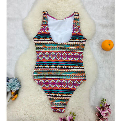 2026 New Printed One-piece Swimsuit Classic Printed Lace Up Swimsuit Women's Push Up Flower One-piece Suit Beach Wear For Female Beauty World Shop