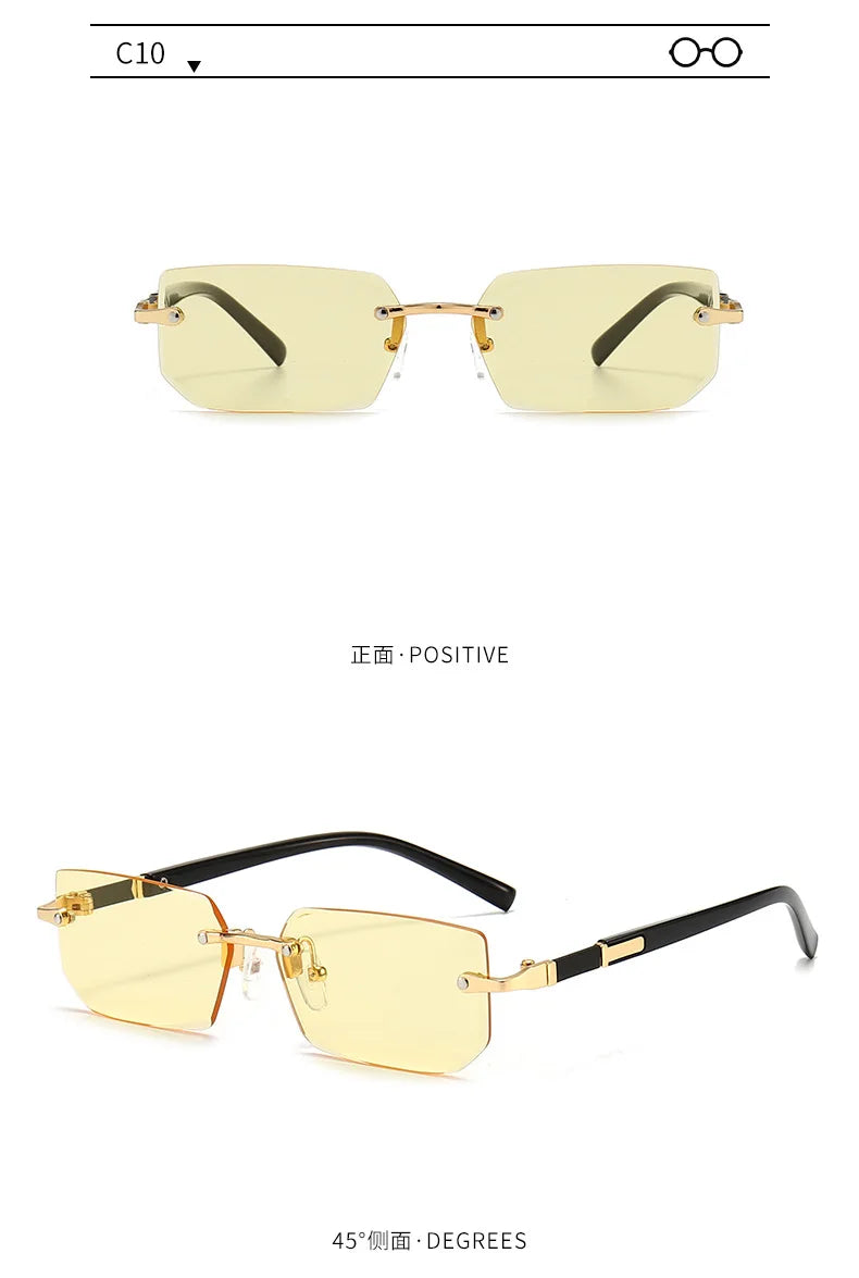 Rimless Sunglasses Rectangle Fashion Popular Women Men Shades Small Square Sun Glasses For Female Male Summer Traveling Oculos Beauty World Shop