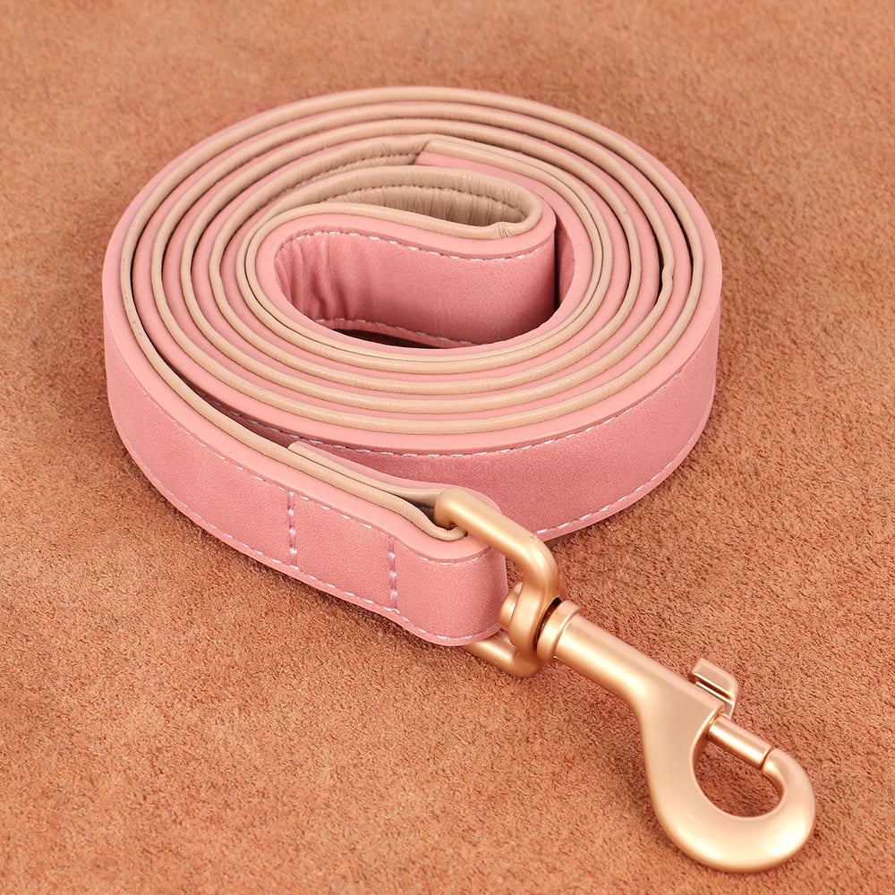 Soft Padded Dog Collar Leash Set PU Leather Pet Dog Collars Necklace With Walking Lead Rope Adjustable For Small Medium Dogs Pug Beauty World Shop