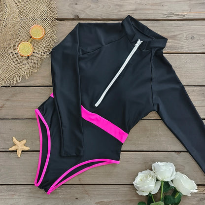 2026 Surfing Sport Swimsuit Long Sleeves Women One Piece Swimsuit  Swimwear Solid Monokini Bathing Suit Tropical Bodysuit Female Beauty World Shop