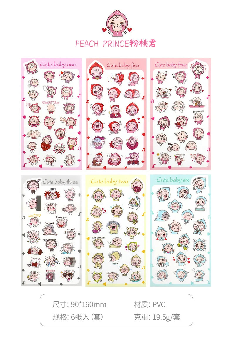 6Pcs/Lot Waterproof Cartoon Transparent Pvc Stickers DIY Hand Account Diary Decorative Stickers Kawaii Phone Cup Stickers Beauty World Shop