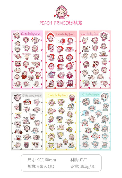 6Pcs/Lot Waterproof Cartoon Transparent Pvc Stickers DIY Hand Account Diary Decorative Stickers Kawaii Phone Cup Stickers Beauty World Shop