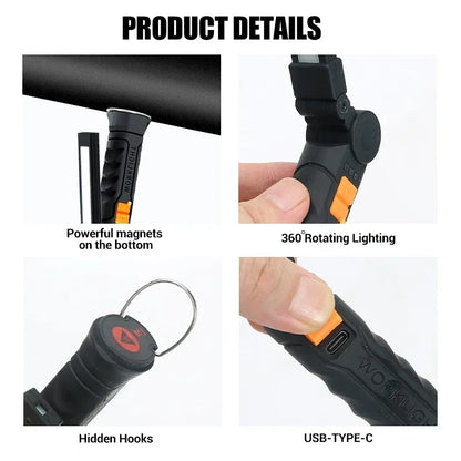Portable COB LED Flashlight USB Rechargeable Work Light Magnetic Lanterna Hanging Lamp with Built-in Battery Camping Torch Beauty World Shop