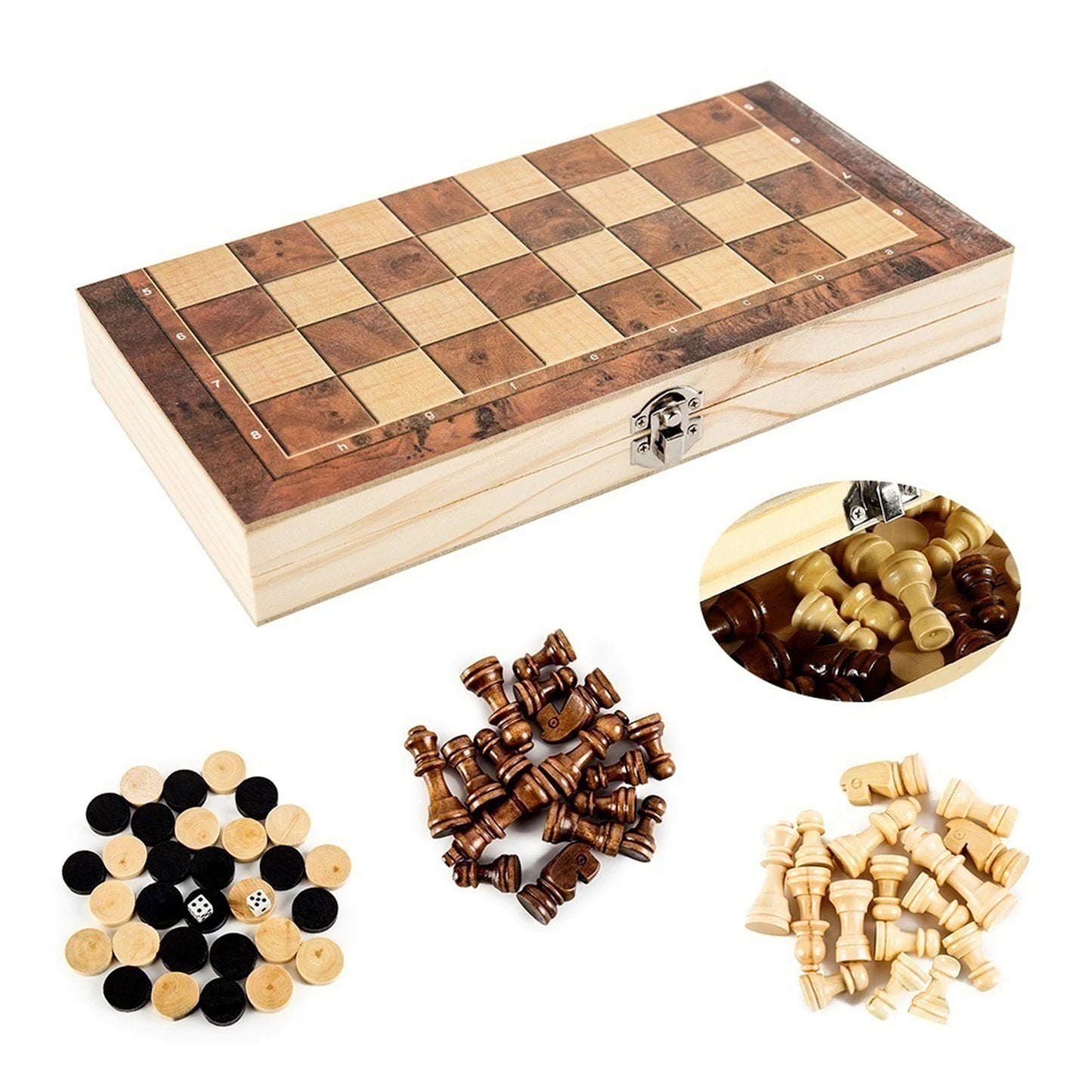 3 in 1 Chess Board, Folding Wooden Portable Chess Game Board, Wooden Chess Board for Adults(Chess + Checkers and Backgammon) Beauty World Shop