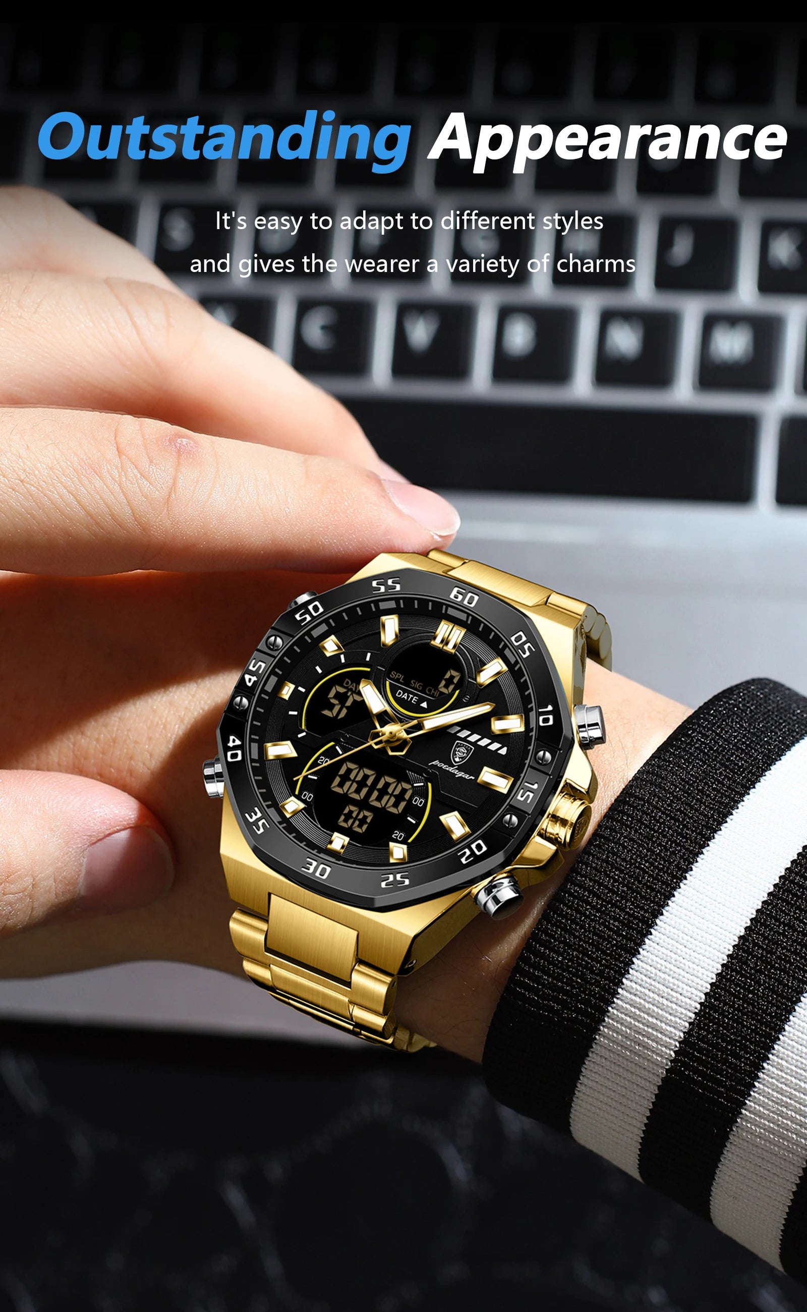 POEDAGAR Top Men Clock LED Luminous Waterproof Week Date Military Man Wristwatch Electronic Stainless Steel Quartz Men's Watches Beauty World Shop