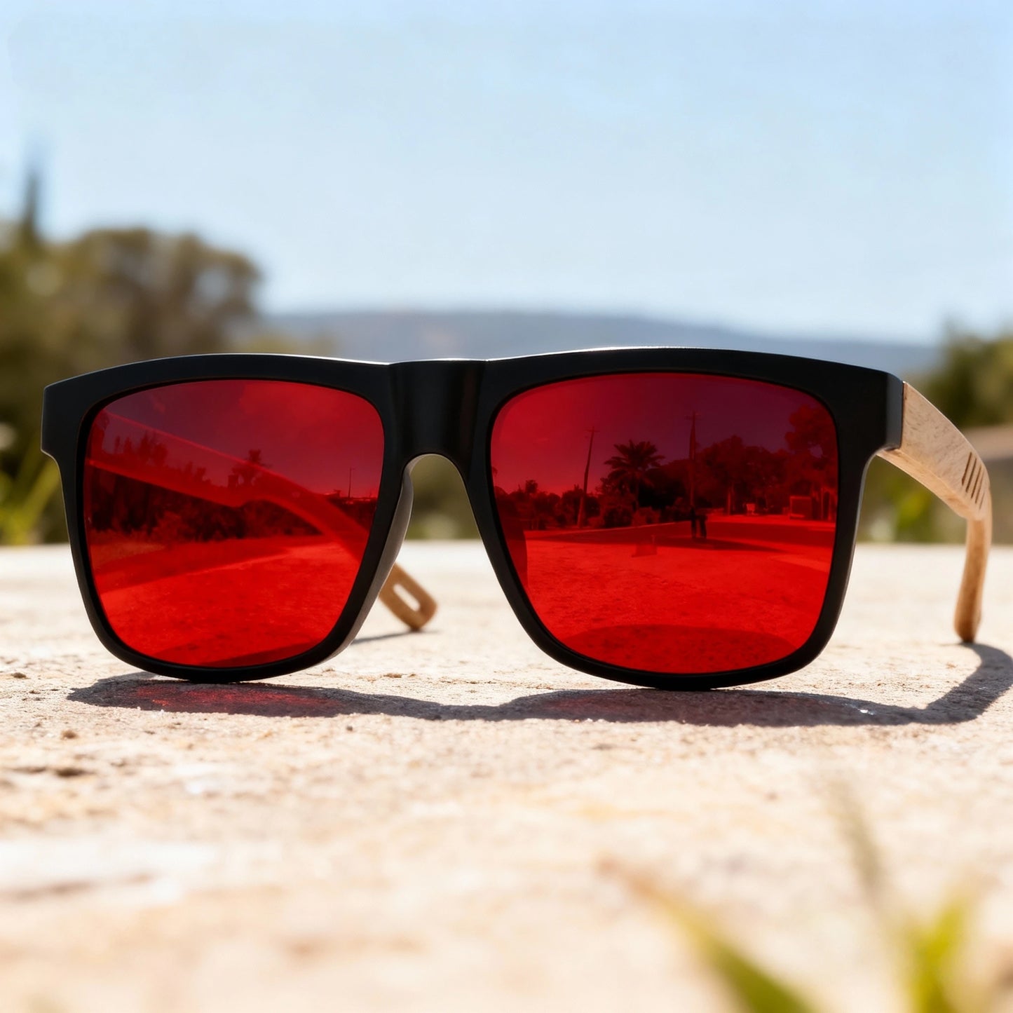 New Fashion Square Sunglasses - Wood Grain Spring Hinge, UV400 Unisex for Driving, Hiking & Travel Beauty World Shop
