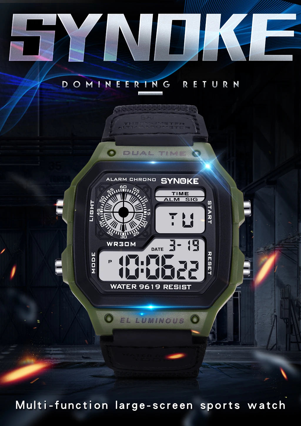 Synoke Outdoor Military Digital Watch For Men Fashion Retro Nylon Canvas Strap Sports Waterproof Watch Multifunctional Luminous Beauty World Shop