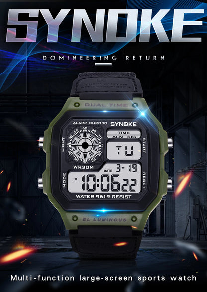 Synoke Outdoor Military Digital Watch For Men Fashion Retro Nylon Canvas Strap Sports Waterproof Watch Multifunctional Luminous Beauty World Shop