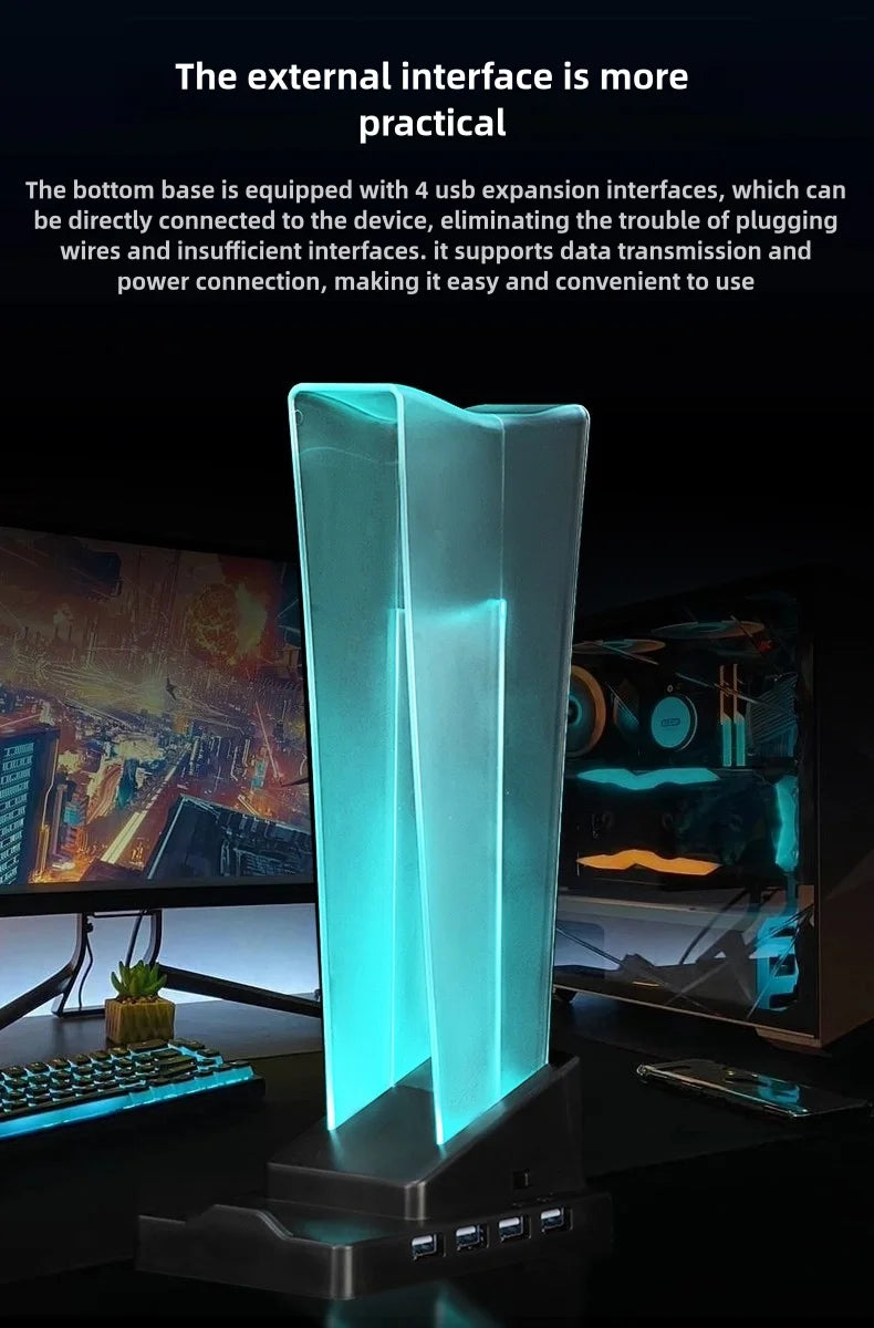 ITLY A12 RGB-Illuminated Transparent Gaming Headset Stand with LED Display, Phone Holder & Organizer Headphone Stand