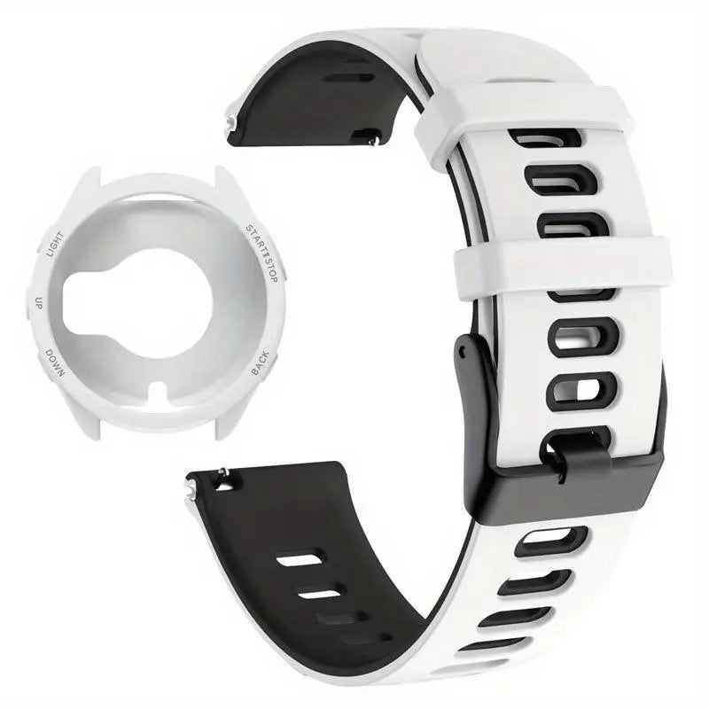Case+Strap Compatible for Garmin Forerunner 965 Strap 22mm Two Tone Sports Silicone Band Soft Hollow Protector Cover (wihtout fi