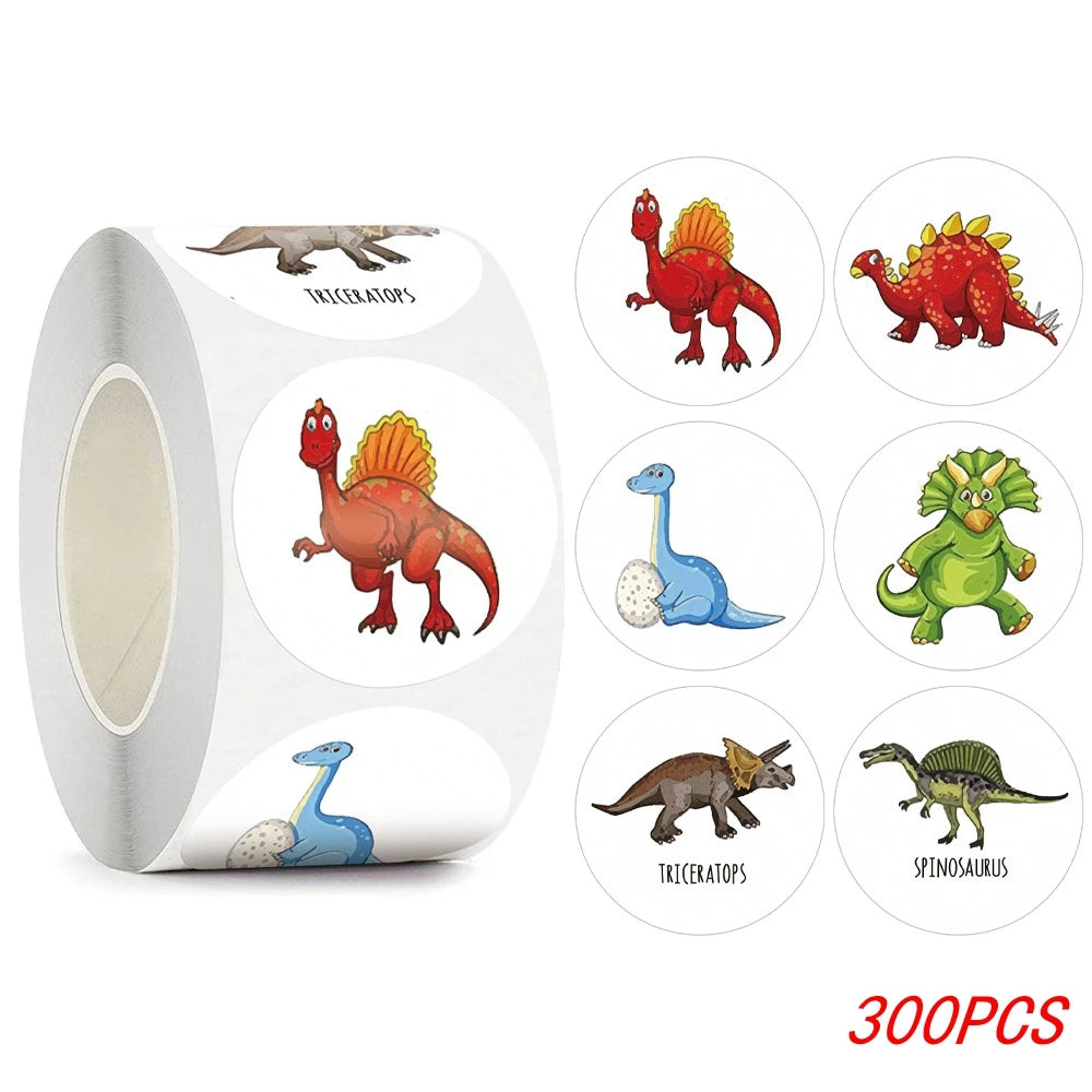 100-500pcs 1'' Round Dinosaur Stickers for Teacher Reward Stickers School Supplies Animal Incentive Roll Sticker for Home Beauty World Shop